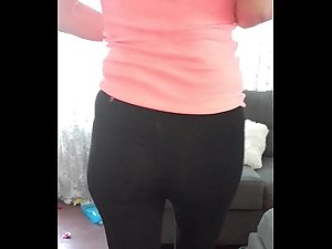 Blonde aunty in yoga pants teases her nephew.